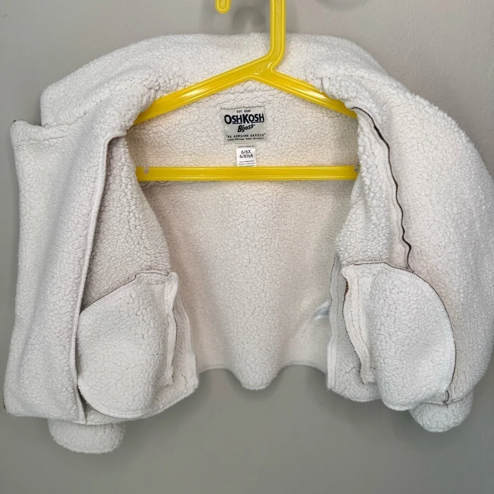 OSHKOSH B’GOSH Girls Faux Suede Jacket With Sherpa Cream Fleece Size 6/6X Warm